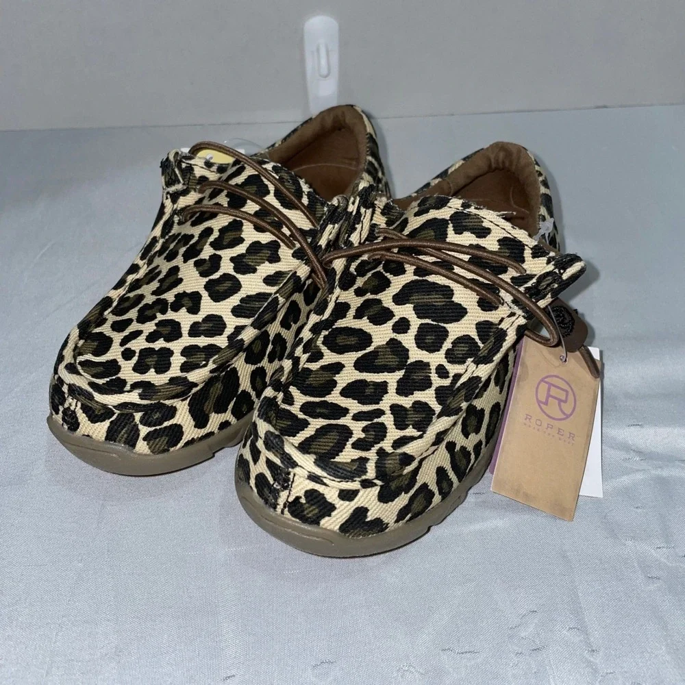 Roper Chillin Leopard Canvas Slip-On Shoes Slip On Moc Toe Tan Brown Size 11